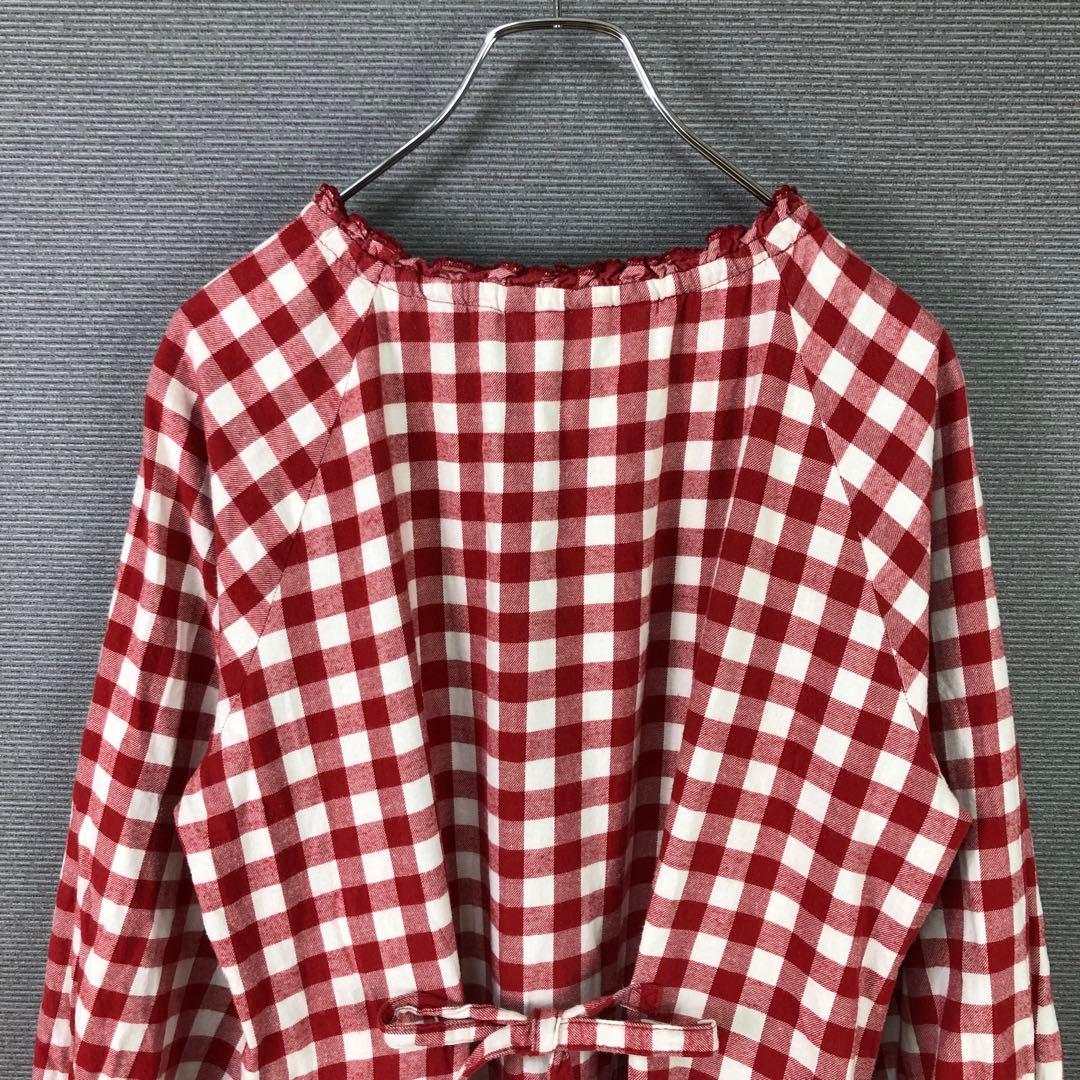 PINK HOUSE ギンガムチェック リボン ひざ丈ワンピース レッド