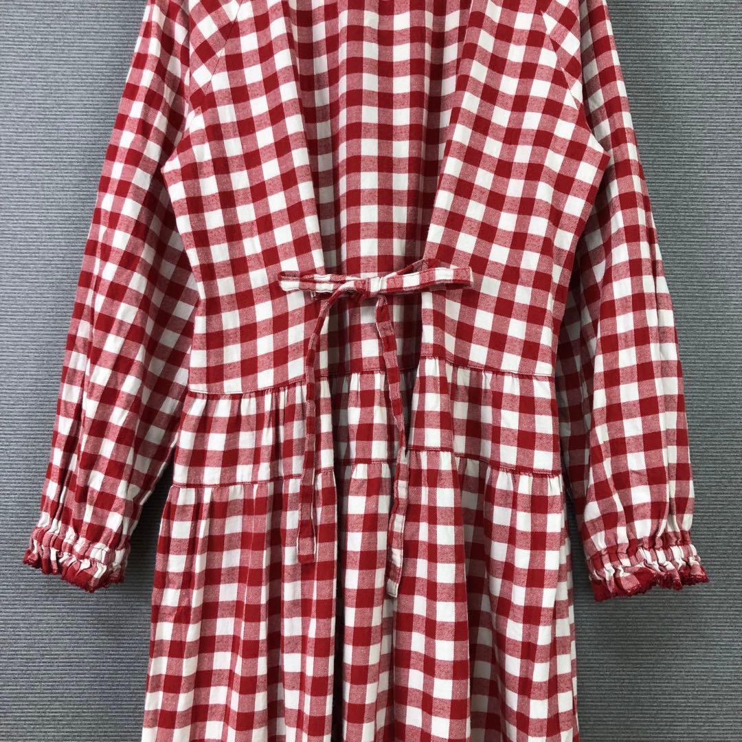 PINK HOUSE ギンガムチェック リボン ひざ丈ワンピース レッド