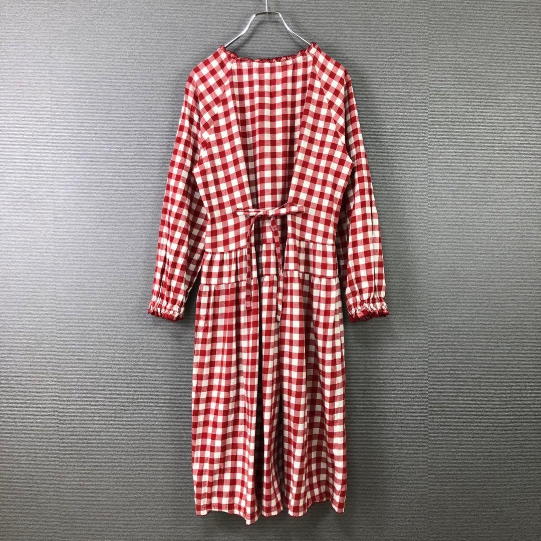 PINK HOUSE ギンガムチェック リボン ひざ丈ワンピース レッド