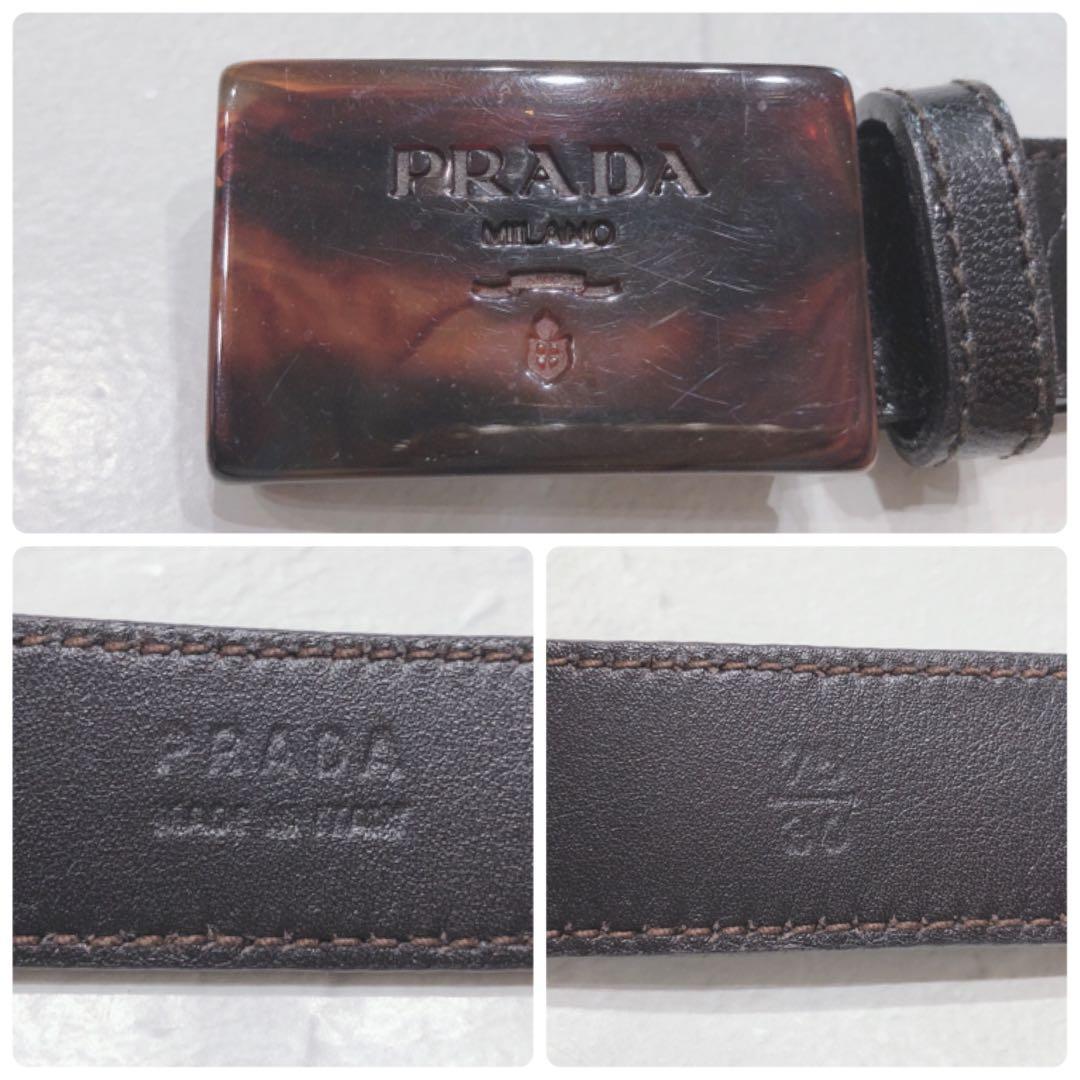 ☆PRADA☆ プラダ バックルベルト ブラック ブラウン ロゴ べっ甲