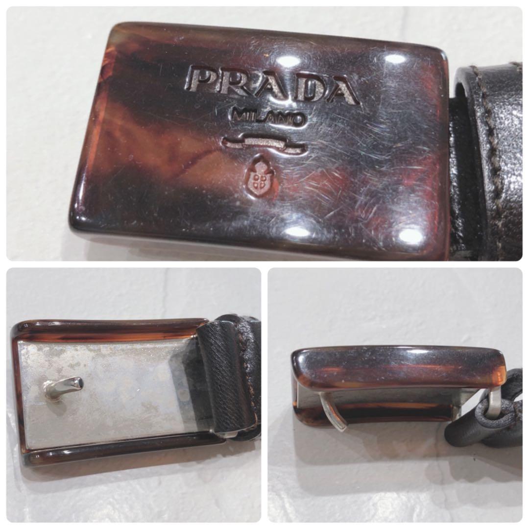 ☆PRADA☆ プラダ バックルベルト ブラック ブラウン ロゴ べっ甲