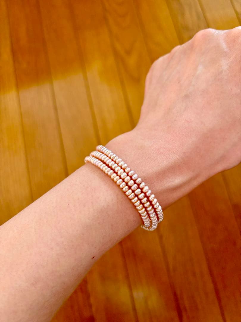 ヴィンテージ　逸品　天然パールの3連ブレスレット　艶照り最高のピンクパープル遊色