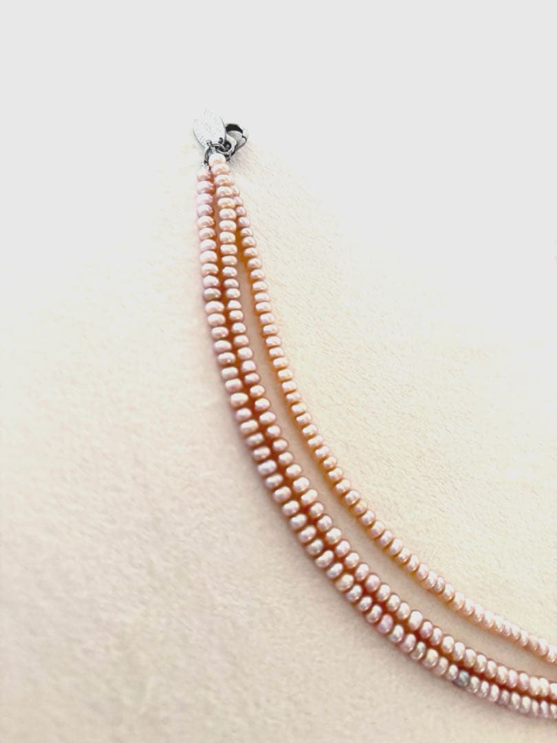 ヴィンテージ　逸品　天然パールの3連ブレスレット　艶照り最高のピンクパープル遊色