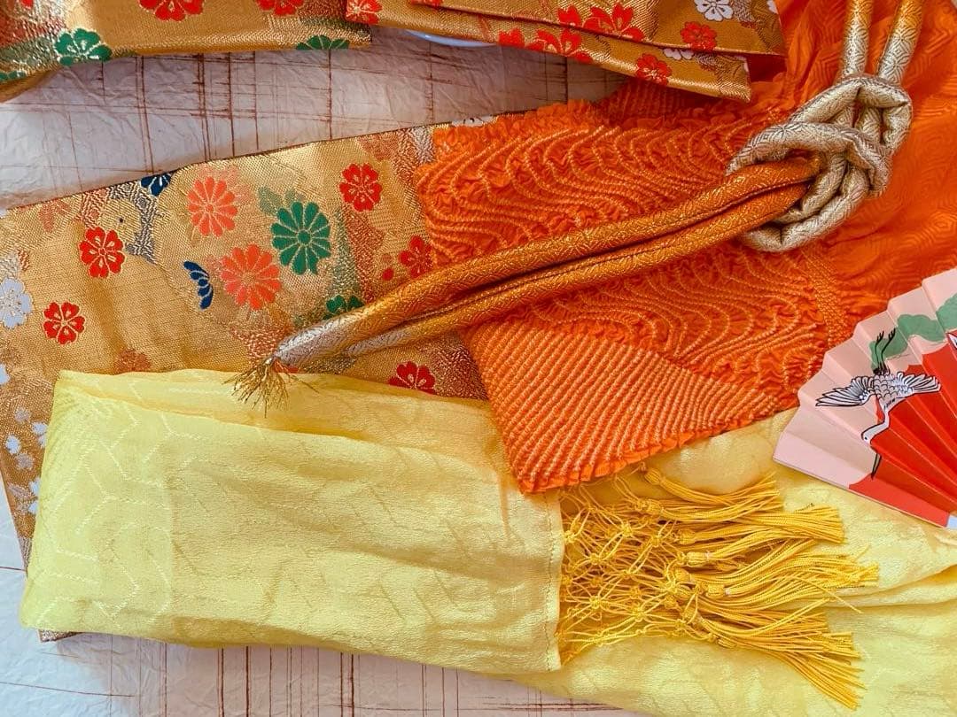 七五三　七歳の女の子の振袖コーディネート　ハーフ成人式にも　つくり帯草履バッグ