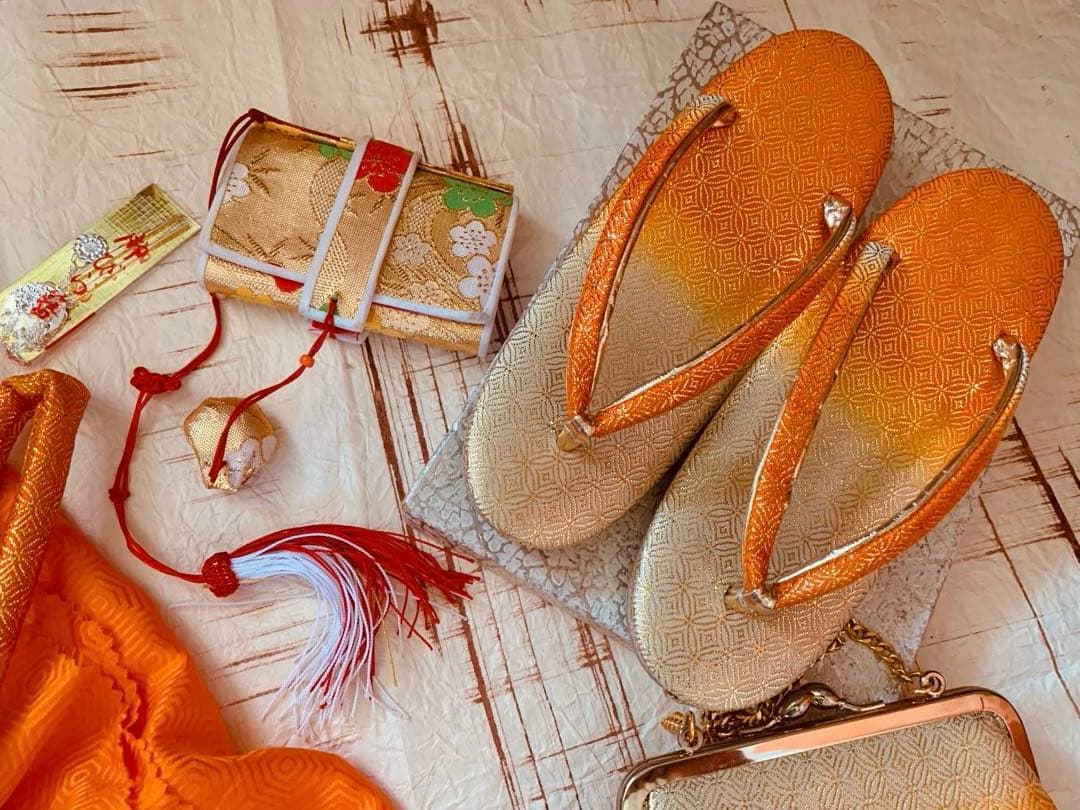 七五三　七歳の女の子の振袖コーディネート　ハーフ成人式にも　つくり帯草履バッグ