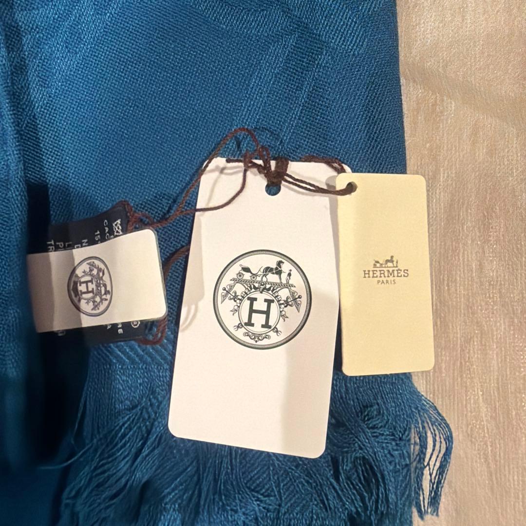 HERMES ブルー シルク ストール