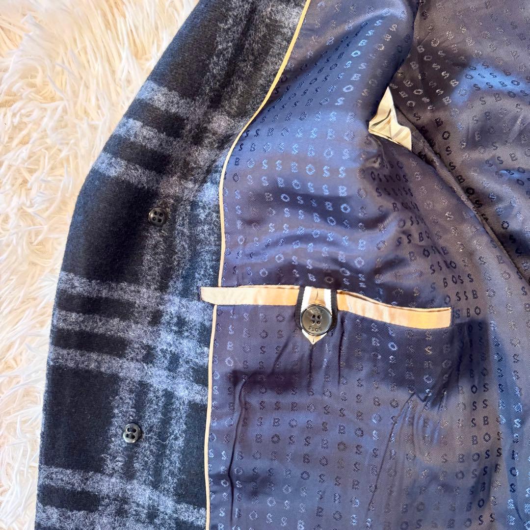 【はな様 現行タグ 極美品 】BOSS チェック チェスターコート 48 L 紺