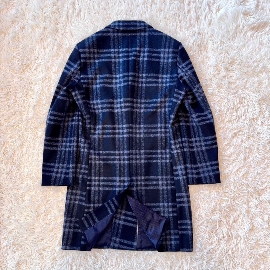 【はな様 現行タグ 極美品 】BOSS チェック チェスターコート 48 L 紺