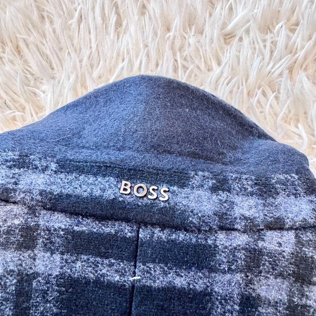 【はな様 現行タグ 極美品 】BOSS チェック チェスターコート 48 L 紺