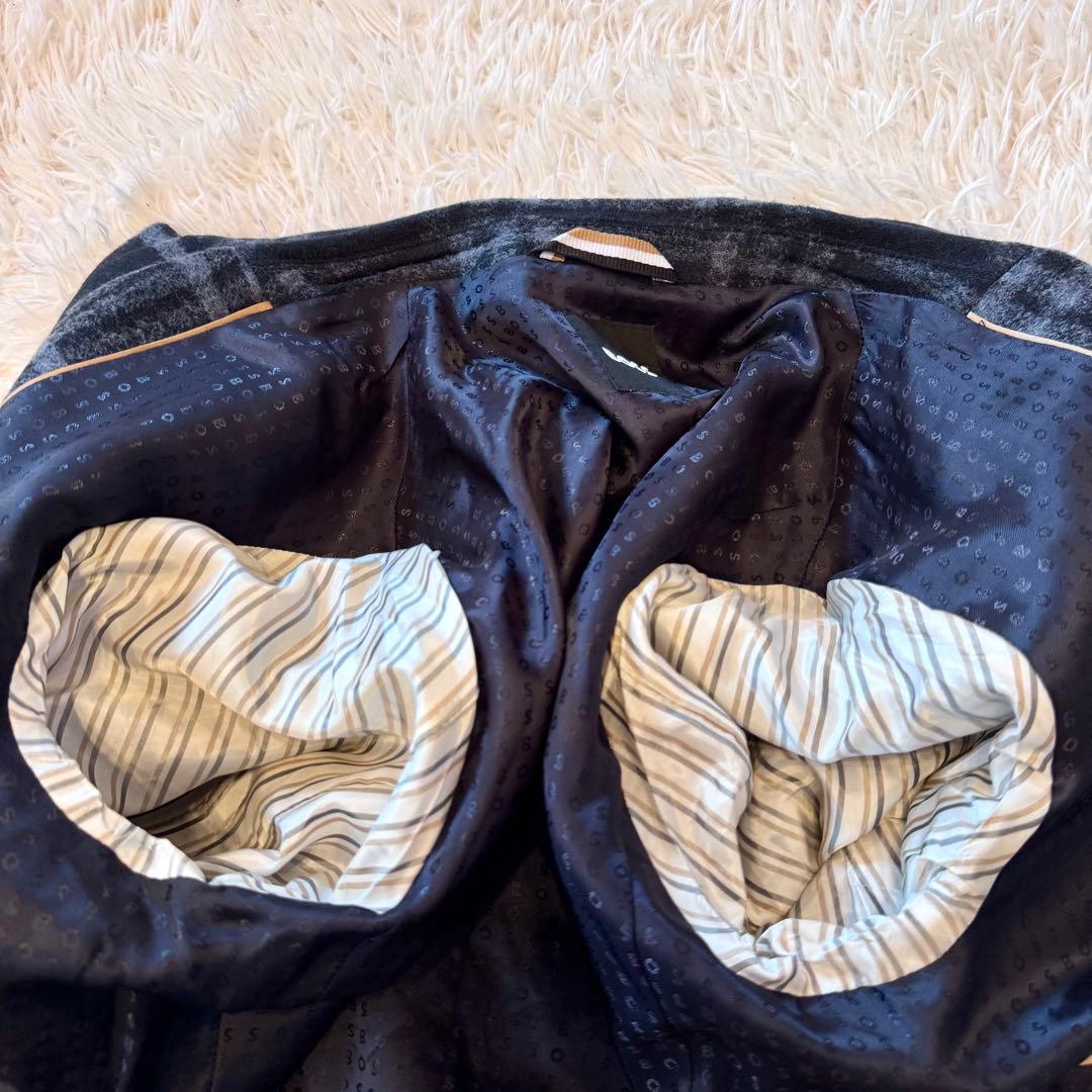 【はな様 現行タグ 極美品 】BOSS チェック チェスターコート 48 L 紺