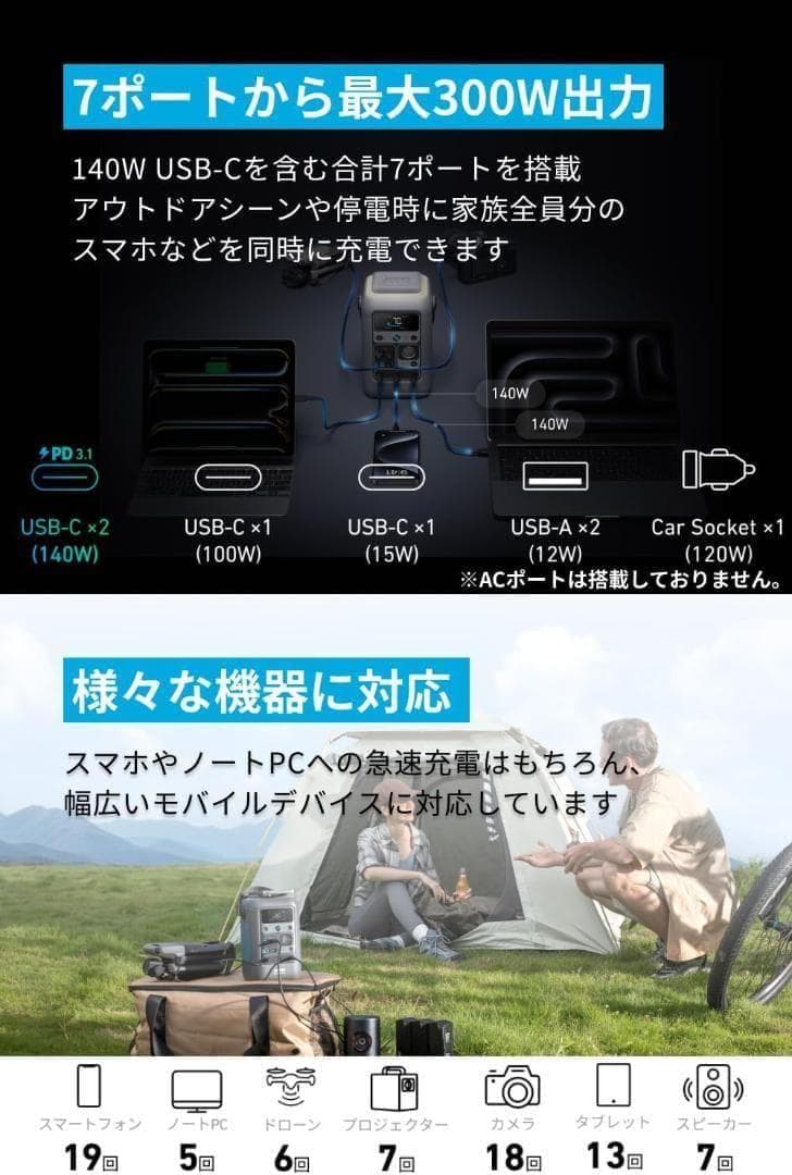 Anker Solix C300 DC ポータブル電源 90000mAh