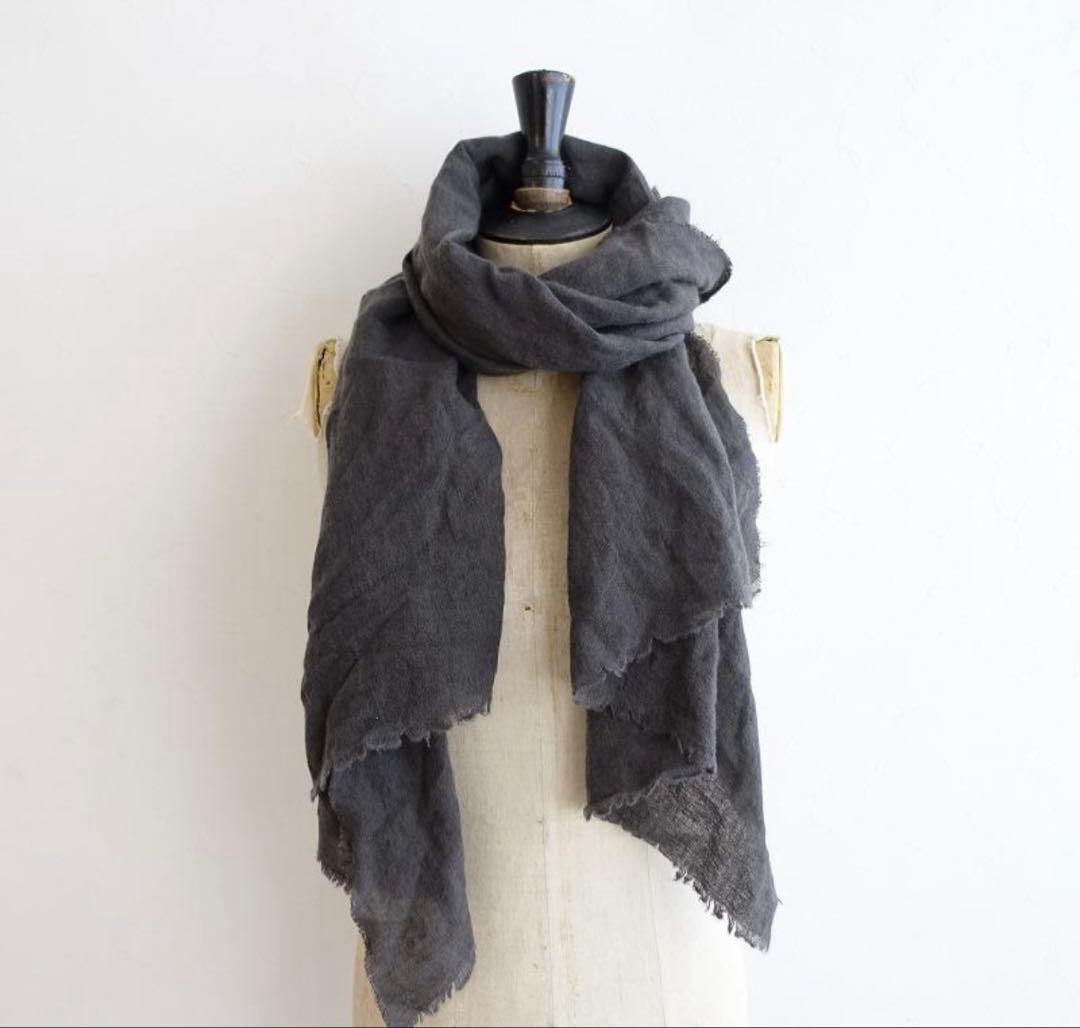 evam eva リネン カシミヤ ストール ダークグレー 定価29,