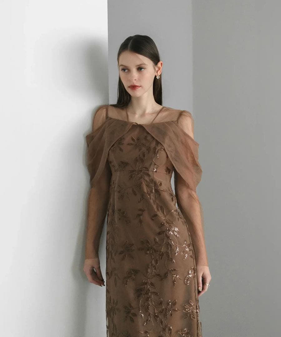 LEJA チュールロングスリーブリーフIラインワンピースドレス