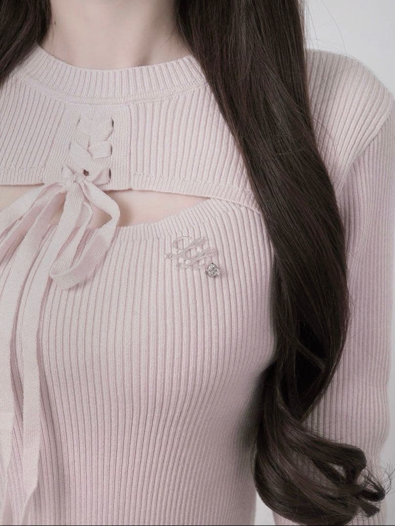 試着のみ】lumignon ファーカフリボンニットワンピース