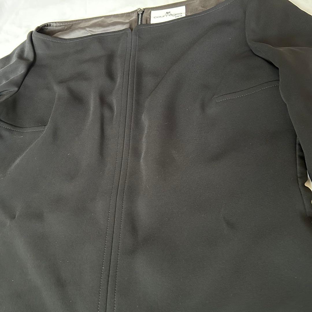 courrèges 肩見せ ボートネック 黒ミニワンピース 42 チュニック