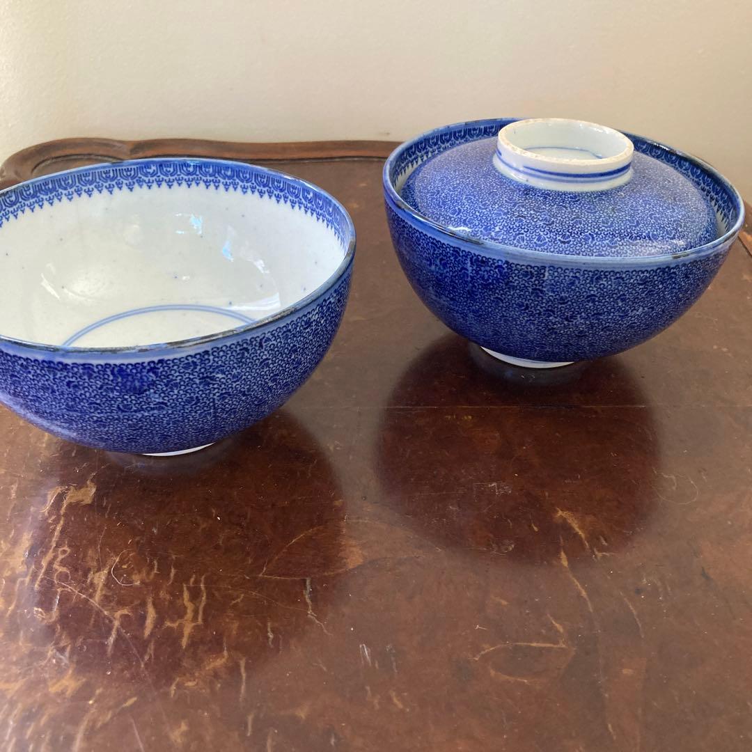 微塵唐草 二器セット 骨董 明治時代