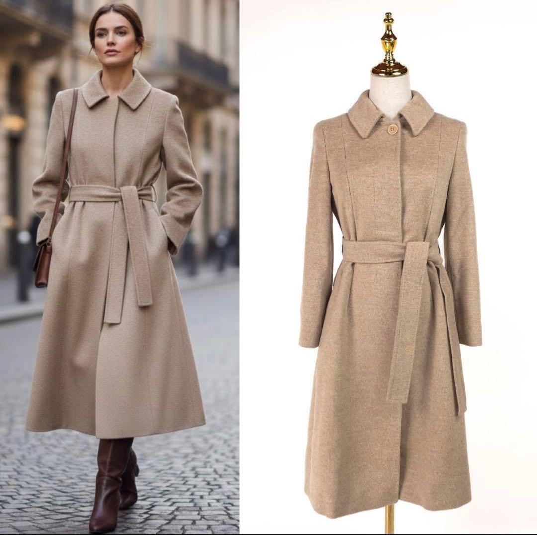 マックスマーラ ウール100% ベルト コート 36 ベージュ Aライン - メルカリ