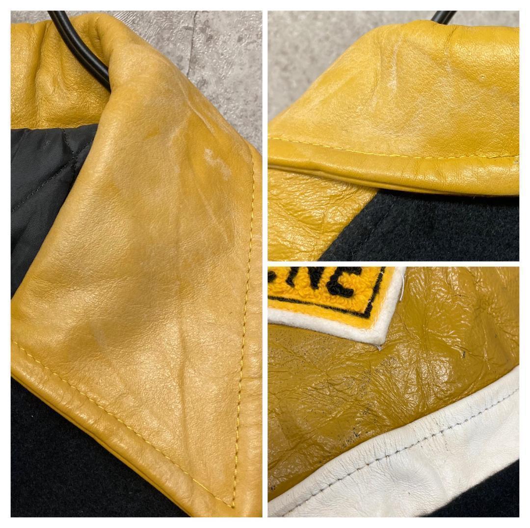 カナダ製《US古着》ウール・レザー 本革 中綿 スタジャン 刺繍ロゴ メンズM