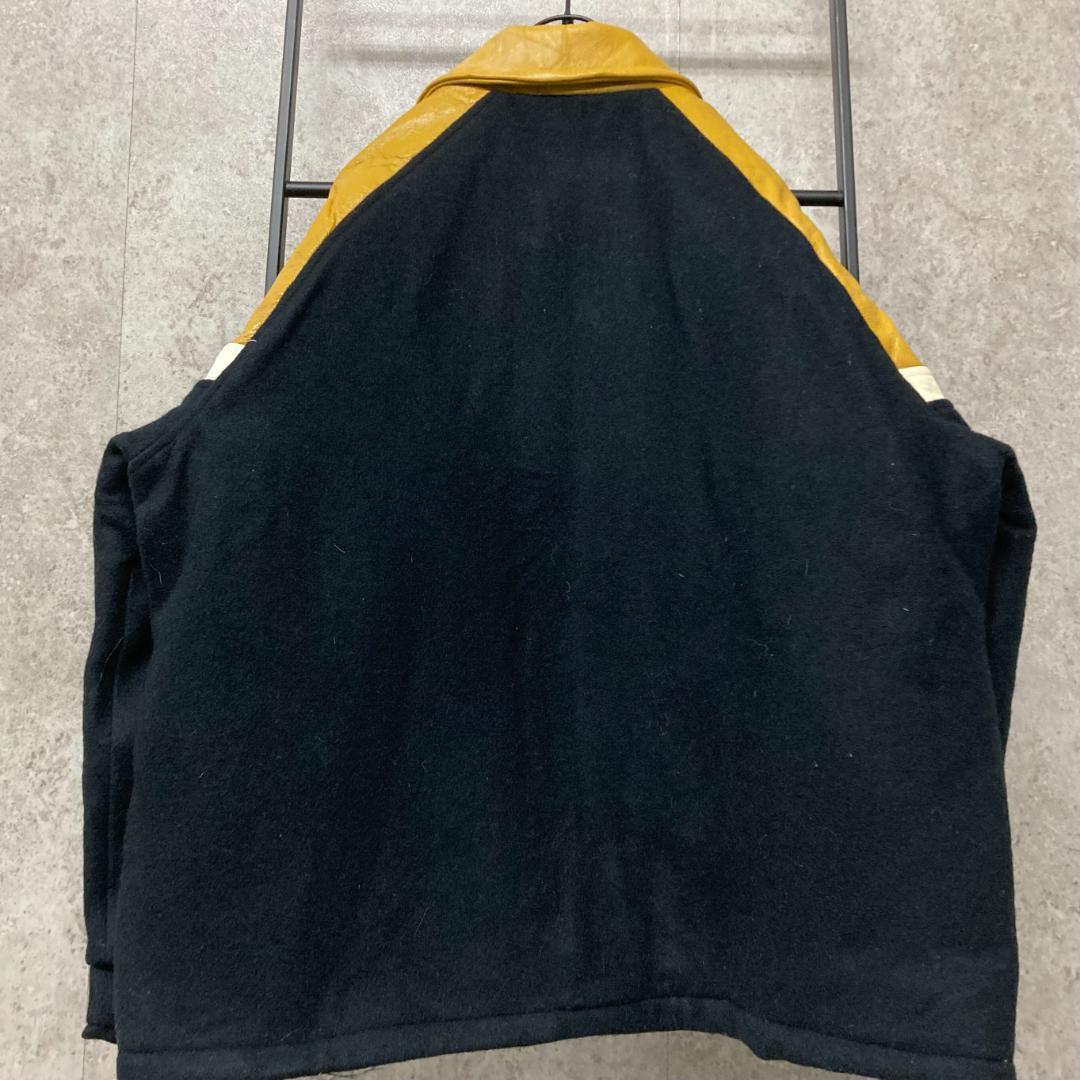 カナダ製《US古着》ウール・レザー 本革 中綿 スタジャン 刺繍ロゴ メンズM