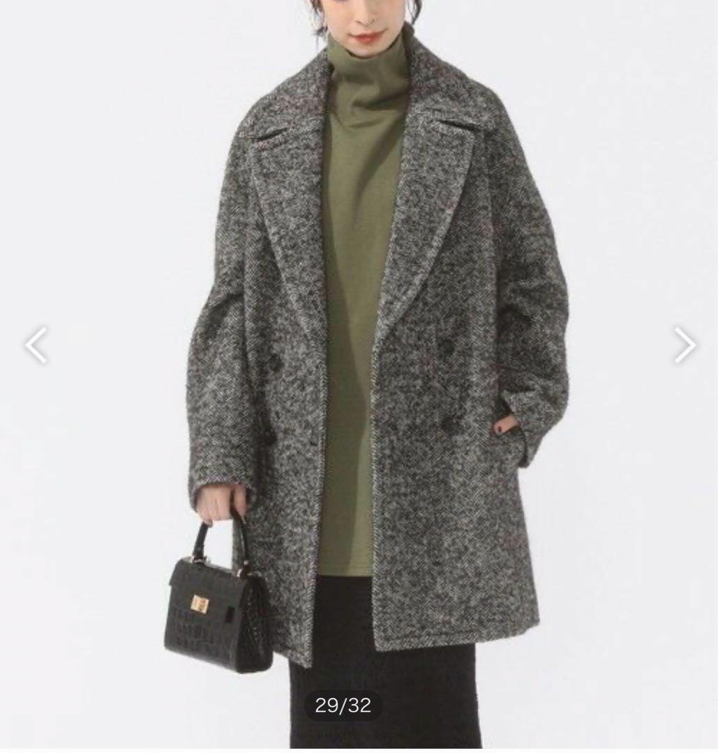 シップス☆ダブルブレストツイードコート ヘリンボーン コクーン ゆったり