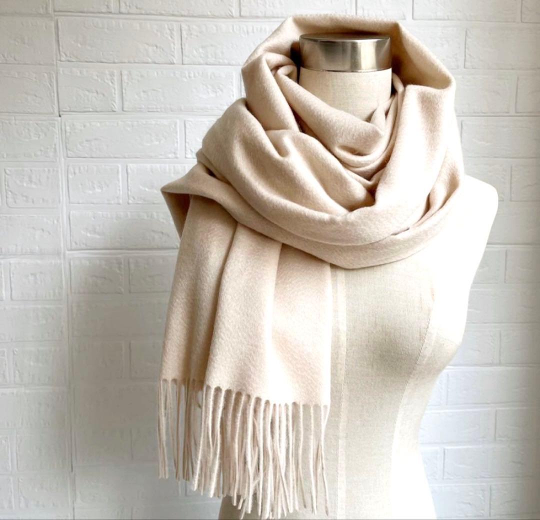 極上カシミヤ100%☆大判 ストール☆ベージュピンク