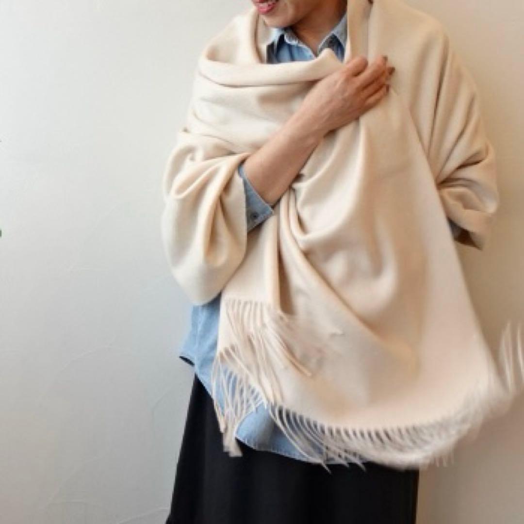 極上カシミヤ100%☆大判 ストール☆ベージュピンク