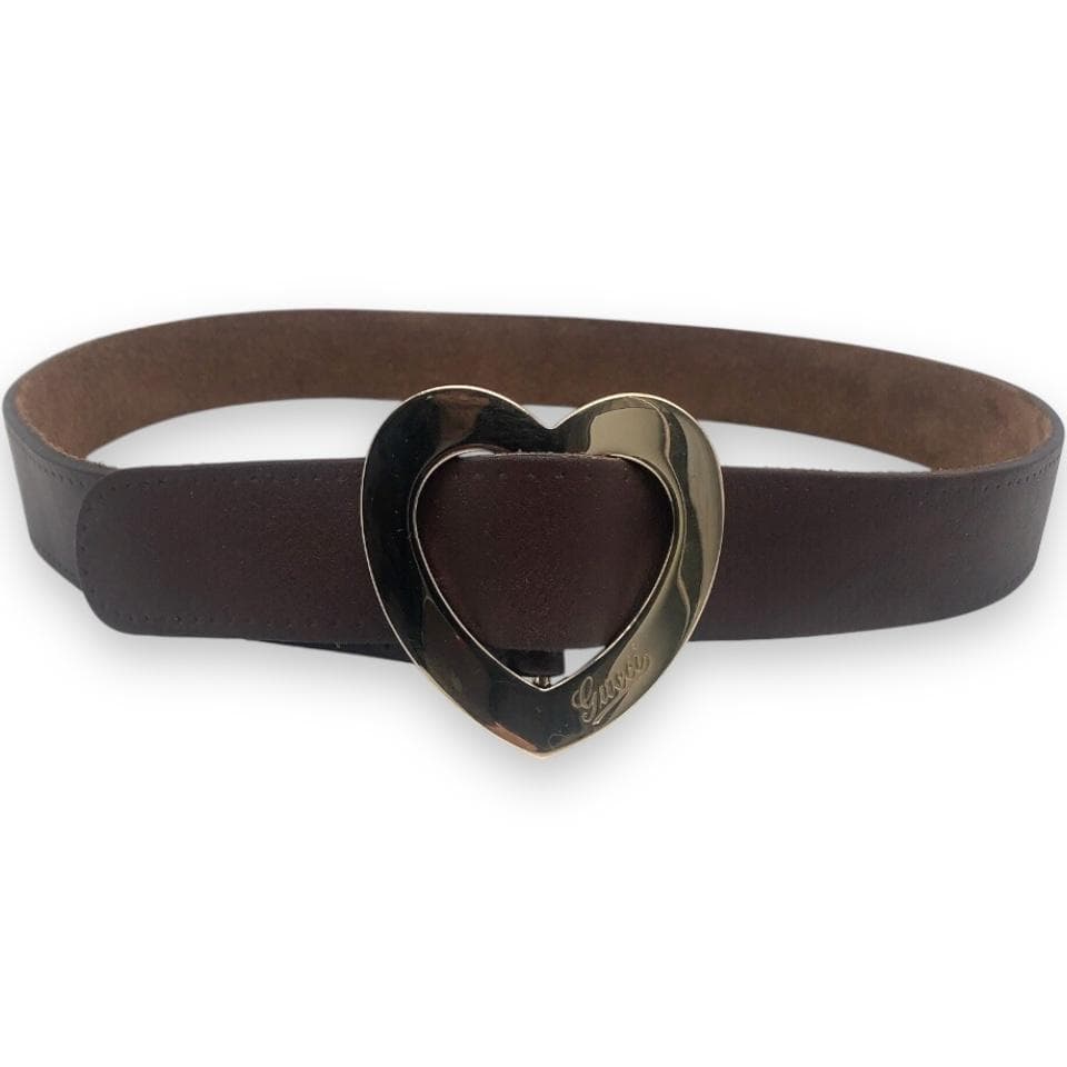 【美品】グッチ ハートバックル ベルト ゴールド ブラウン イタリア製