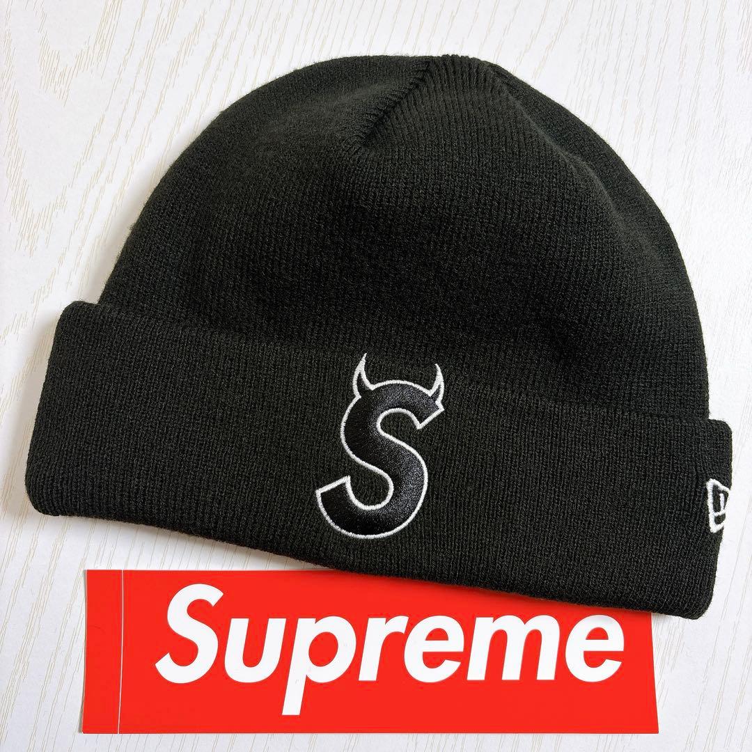 Supreme NEW ERA ニット帽　ビーニー　デビル　Sロゴ　ブラック　黒
