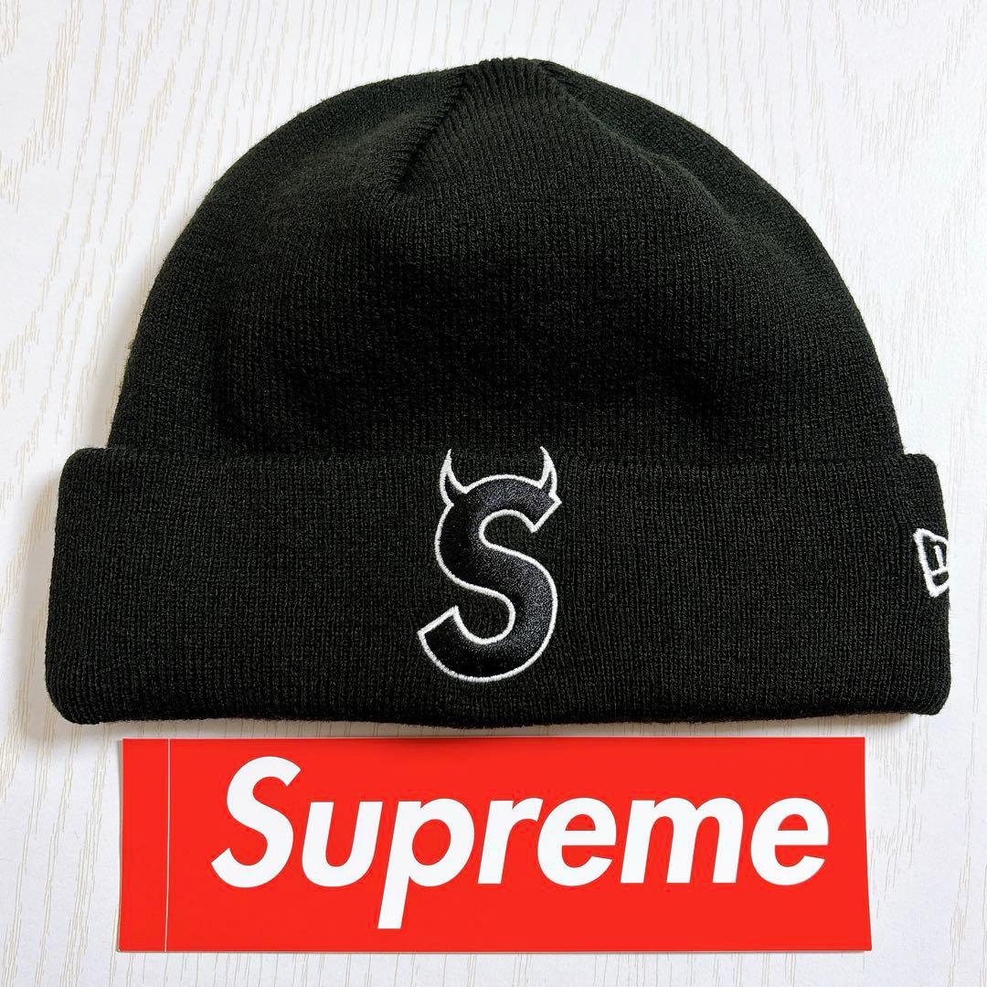 Supreme NEW ERA ニット帽　ビーニー　デビル　Sロゴ　ブラック　黒
