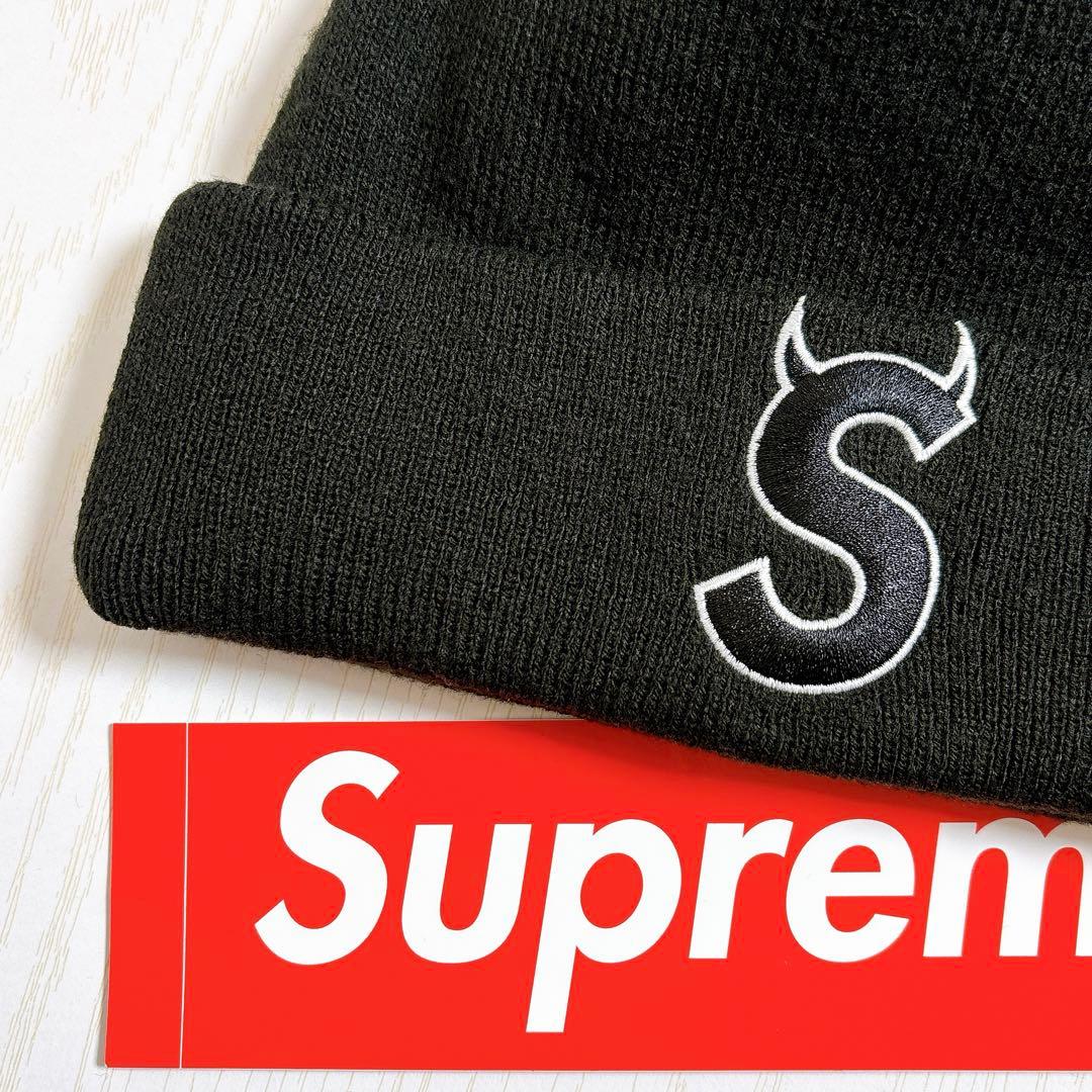 Supreme NEW ERA ニット帽　ビーニー　デビル　Sロゴ　ブラック　黒