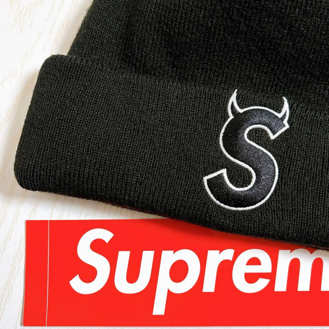 Supreme NEW ERA ニット帽　ビーニー　デビル　Sロゴ　ブラック　黒