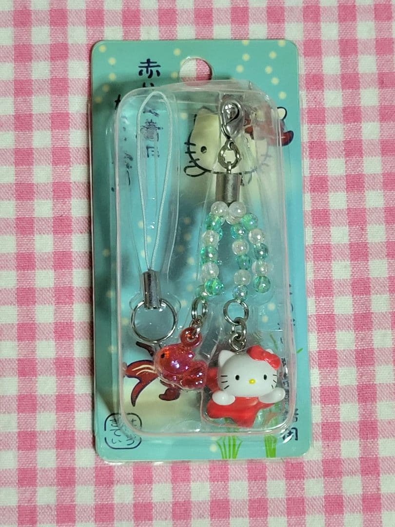 ⚠️箱つぶれあり◇キティ赤いべべ着たかわいい金魚 ストラップ2003年 未