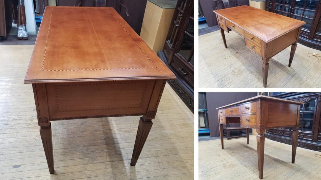 D50　アンティーク　イタリア製　象嵌　書斎机