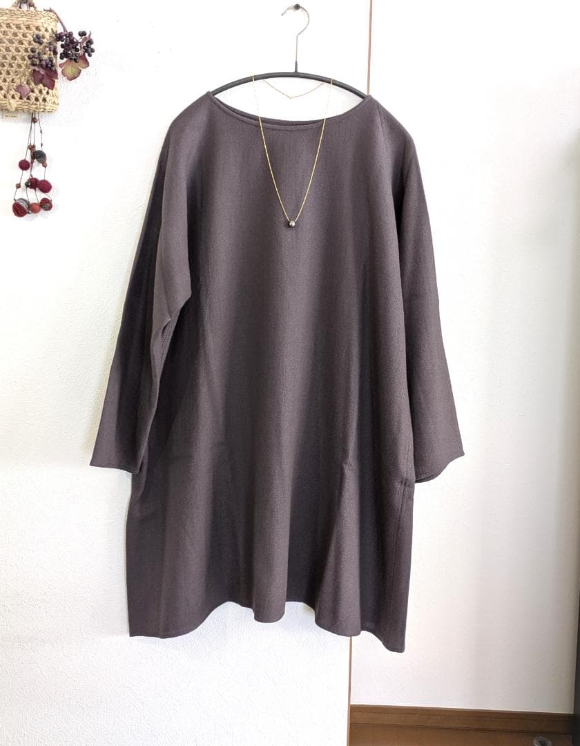 ヨーガンレール☆ウール二重ゆったりチュニックOP☆グレイッシュパープル☆美品です