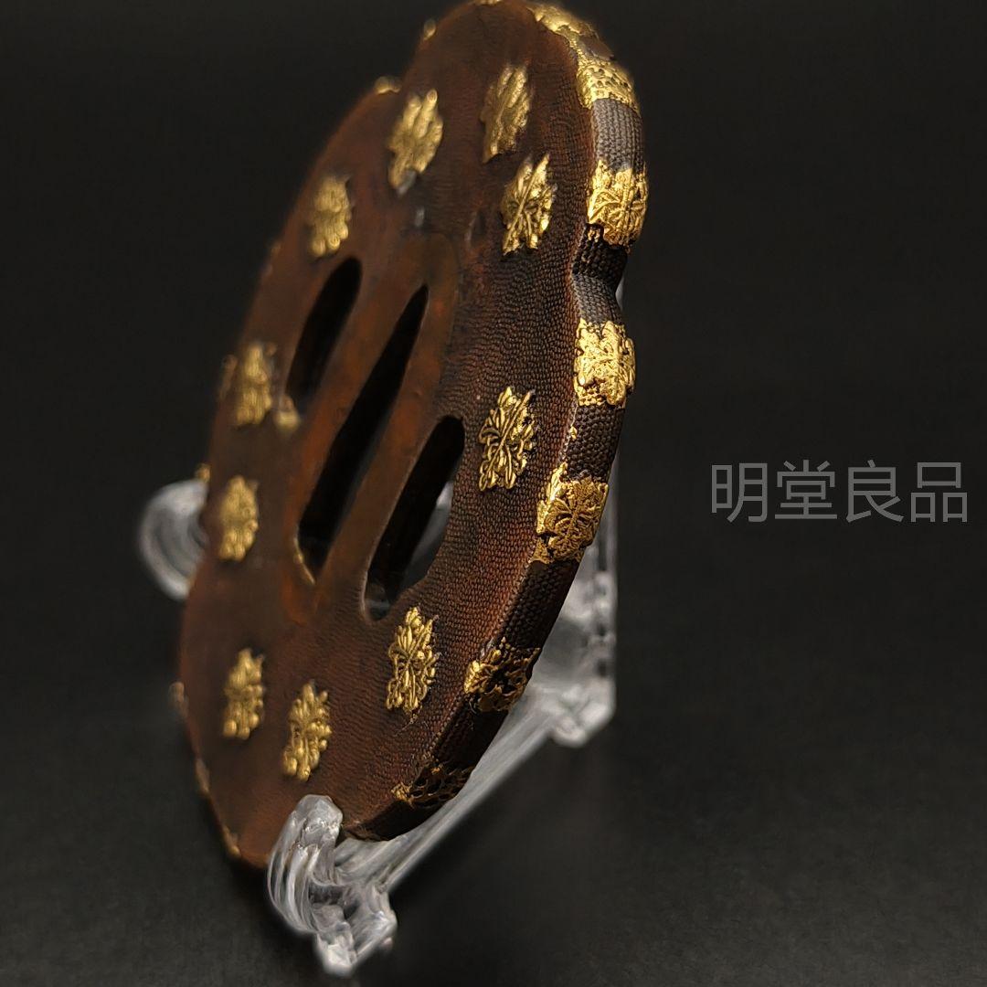 刀鍔　家紋図　五三の桐　日本刀装具　銅地　細工　絵金銀　刀剣美術　武道具