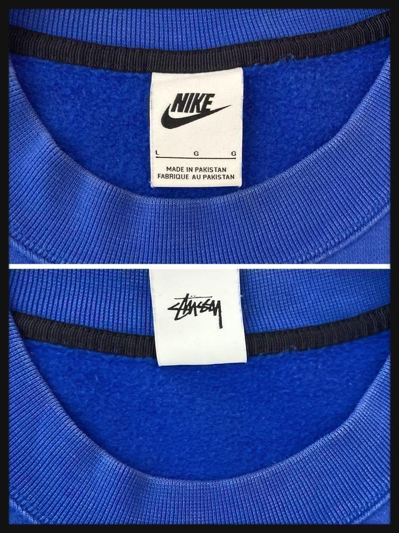 【美品】ステューシー ナイキ★刺繍ロゴ コラボスウェット 霜降りブルー 肉厚