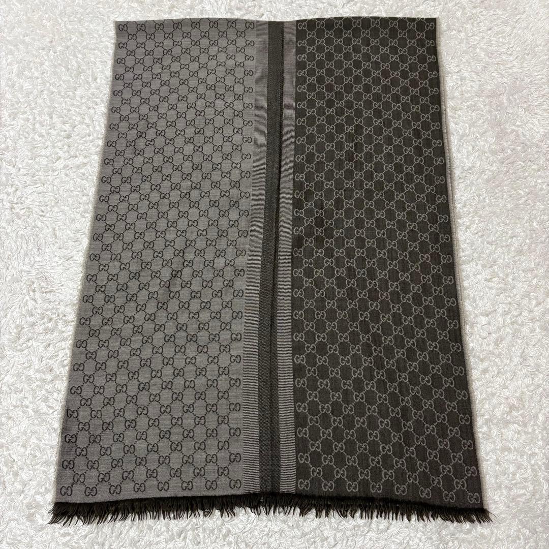 イタリア製　GUCCI ストール　GG柄　ブラウン　大判　ウール　シルク