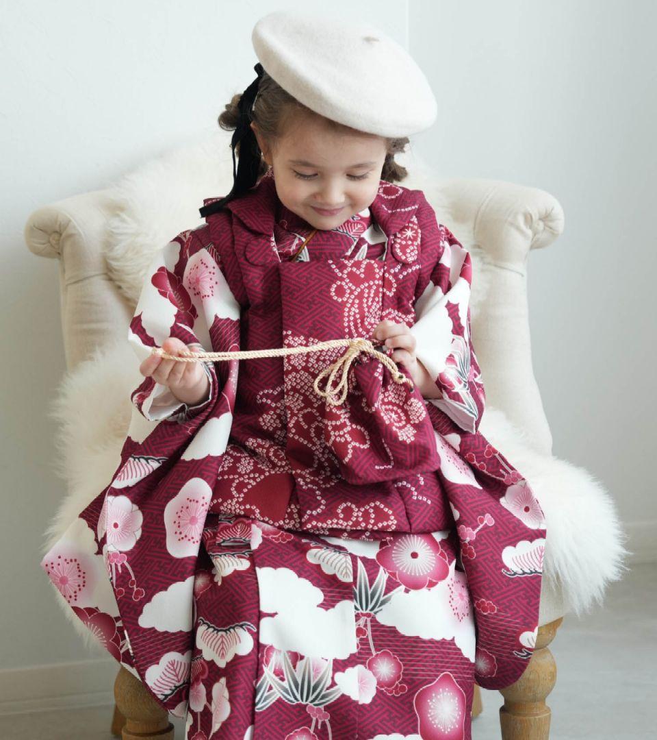 【新品】七五三３歳用被布コートセット 女の子 ひよこ商店 レトロ赤