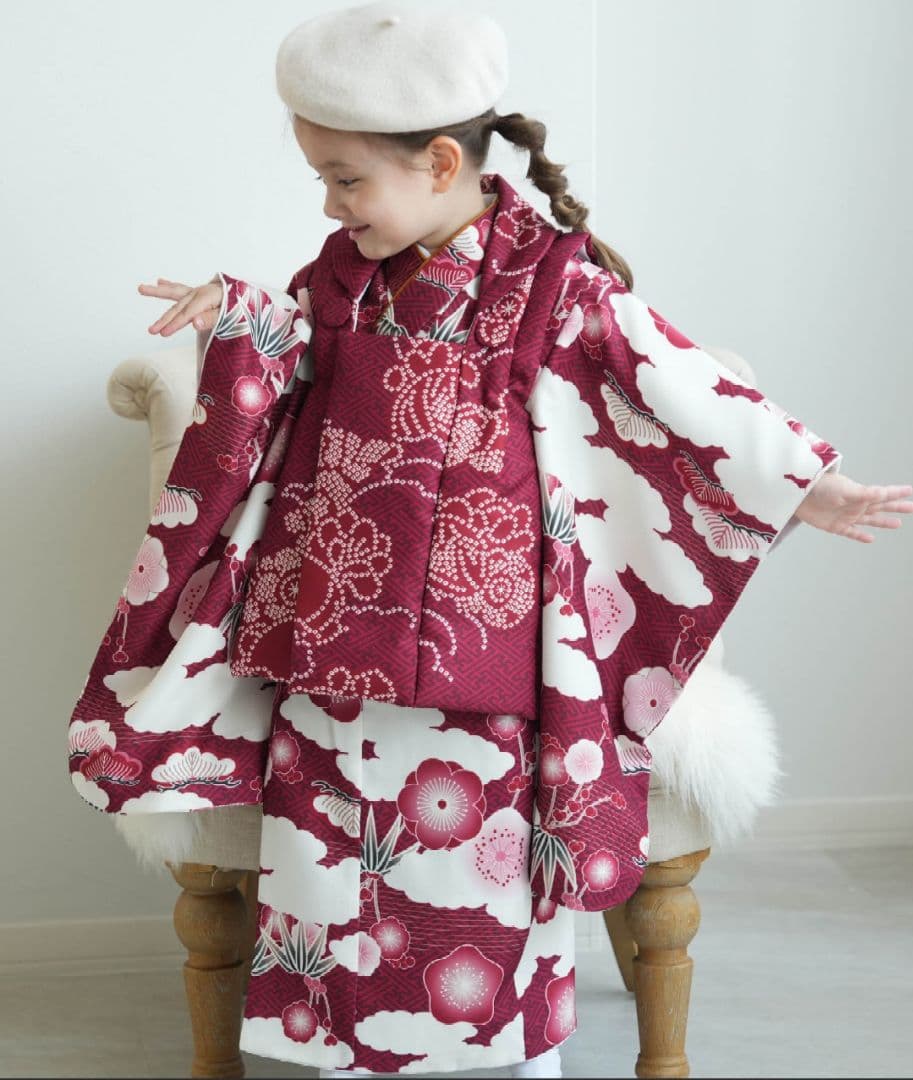 【新品】七五三３歳用被布コートセット 女の子 ひよこ商店 レトロ赤