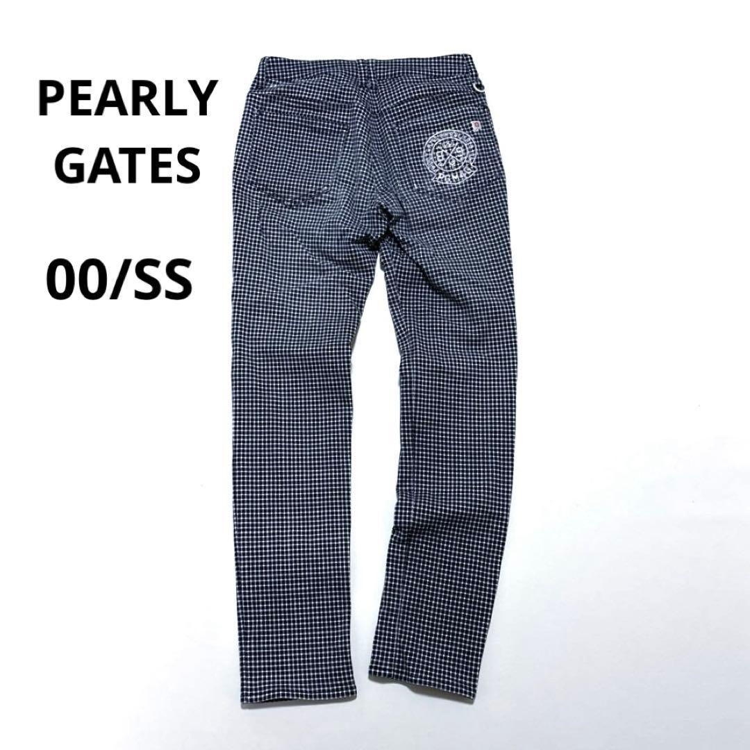 パーリーゲイツ00/SS レディースロングパンツネイビーチェック刺繍