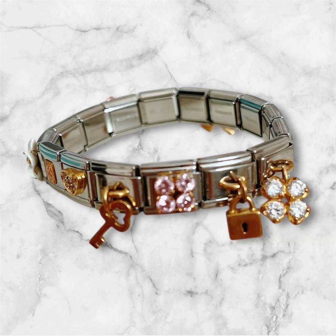 ナラカミーチェ メッサジオ ブレスレット 花と鍵のチャーム付き パーツ