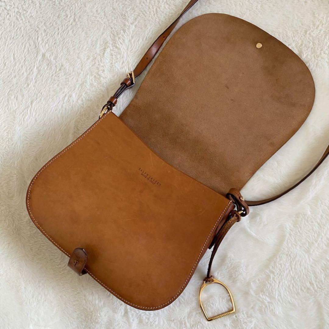 ポロラルフローレン　サドルバッグ　レザー　ショルダー　ブラウン　ロゴ　本革