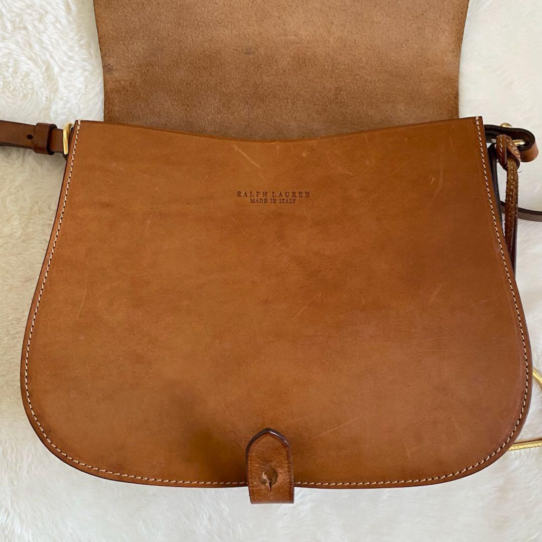 ポロラルフローレン　サドルバッグ　レザー　ショルダー　ブラウン　ロゴ　本革