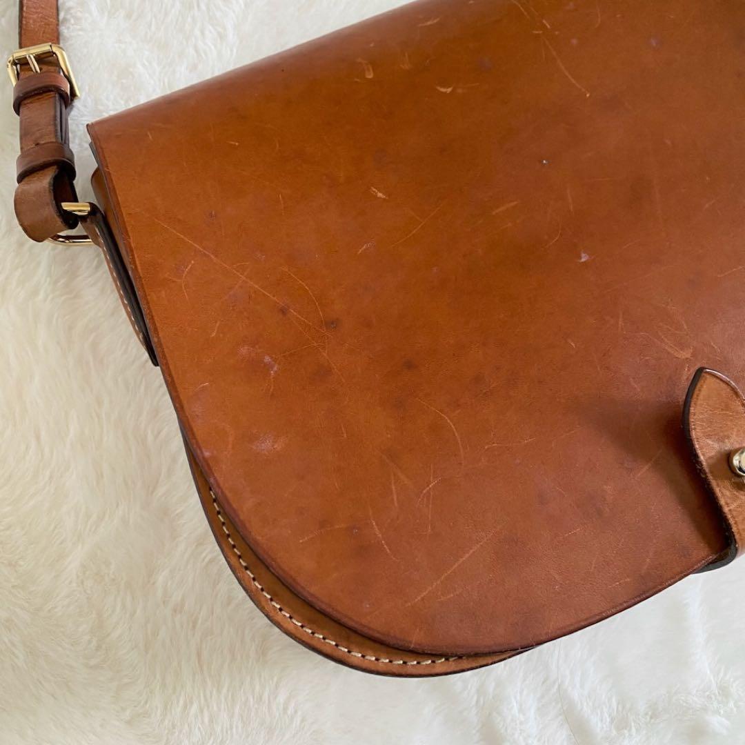 ポロラルフローレン　サドルバッグ　レザー　ショルダー　ブラウン　ロゴ　本革