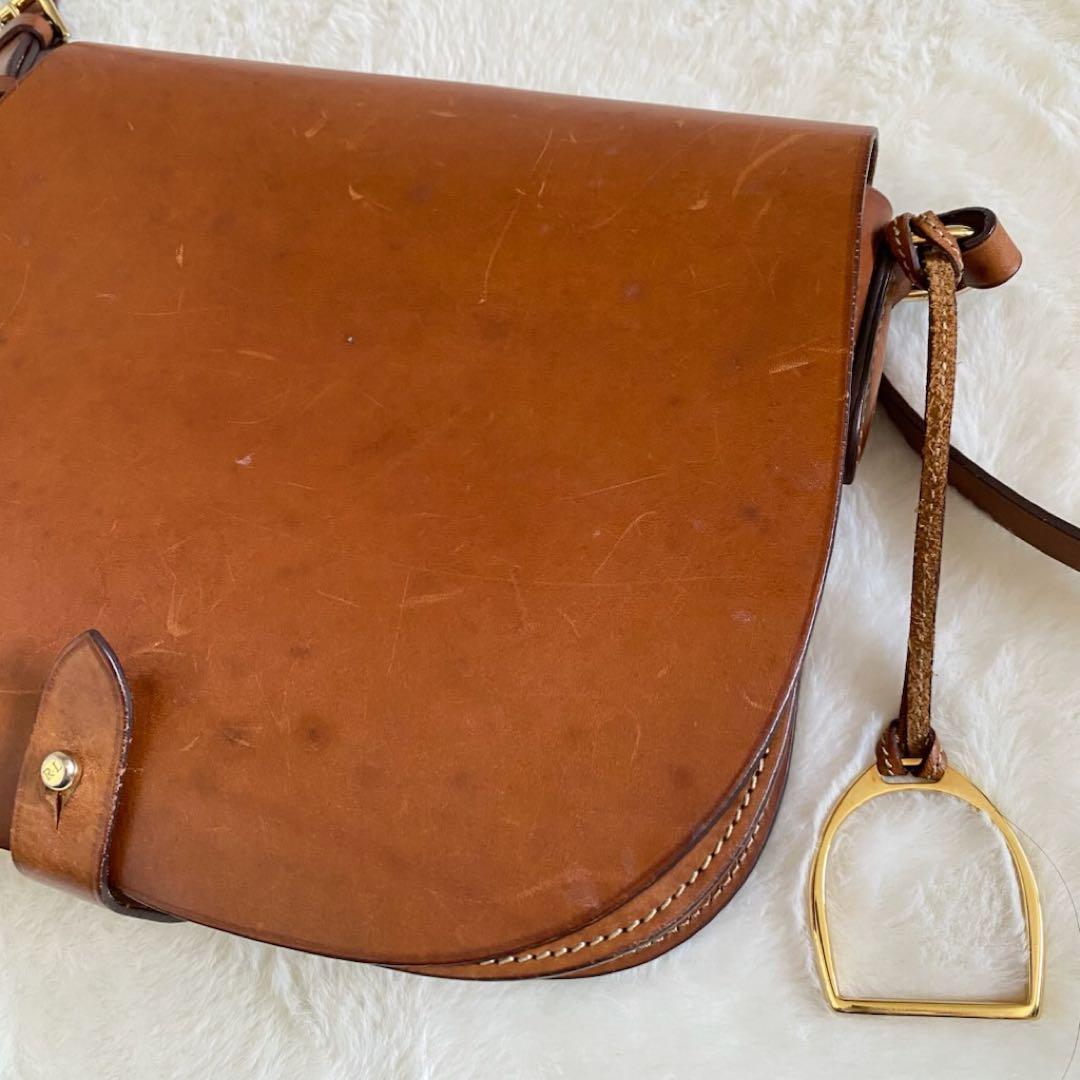 ポロラルフローレン　サドルバッグ　レザー　ショルダー　ブラウン　ロゴ　本革