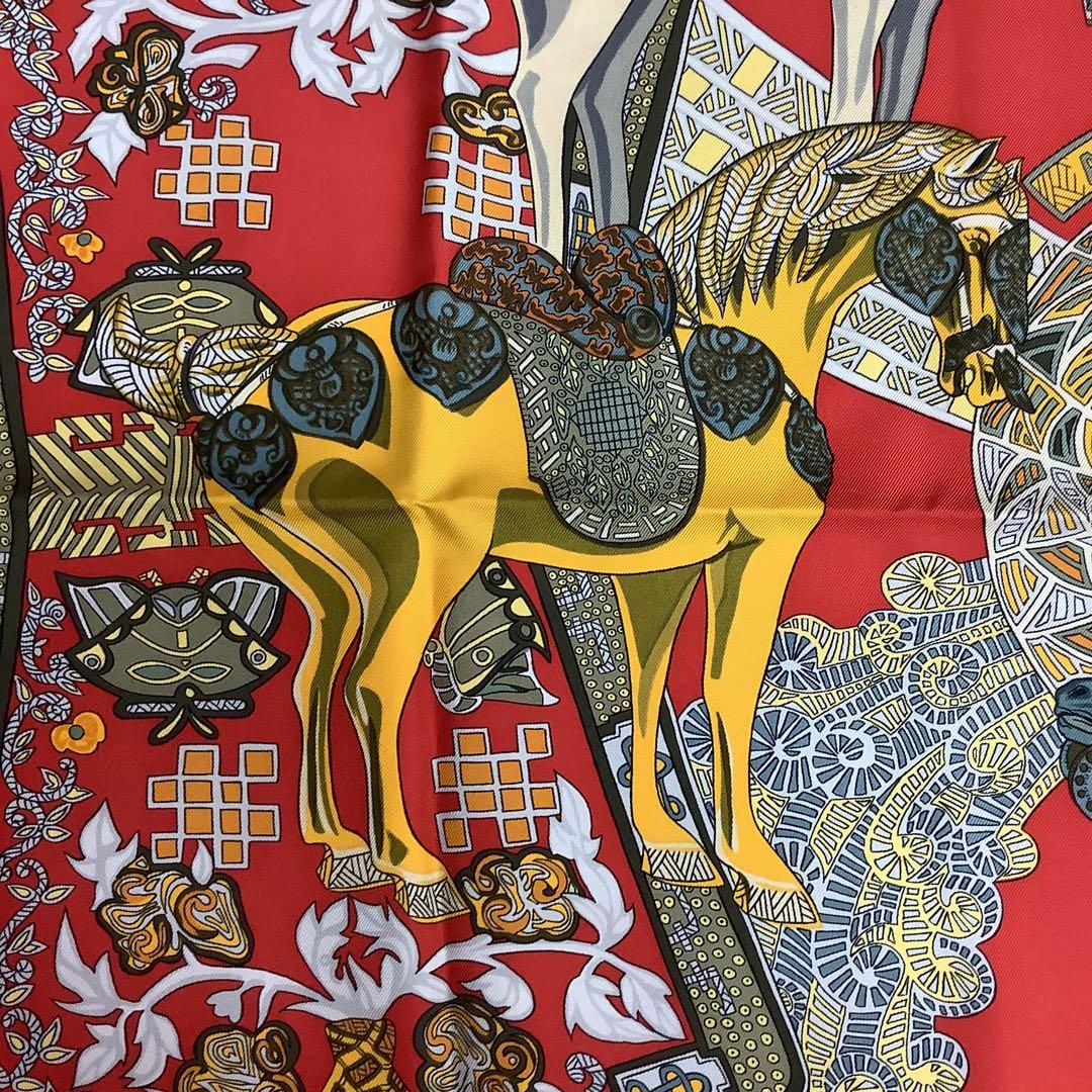 さ*こ様 【美品】HERMES エルメス スカーフ バンダナ 馬柄 レッド系