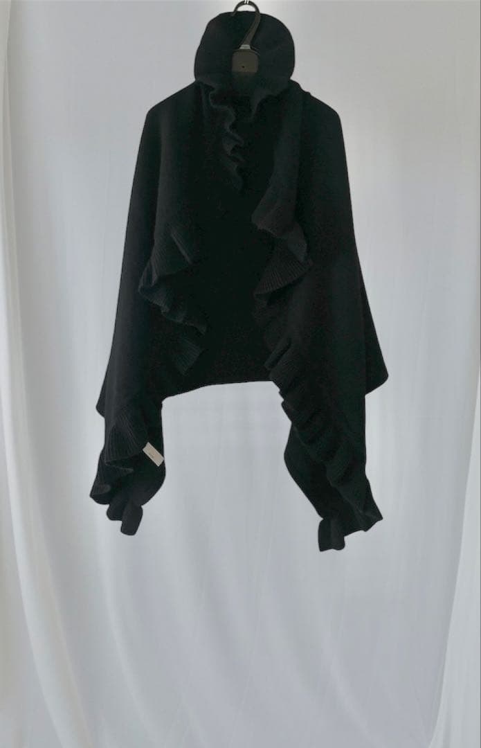 【美品】Chloéアンゴラウール ケープ大判ニット フリルストール半円形ポンチョ