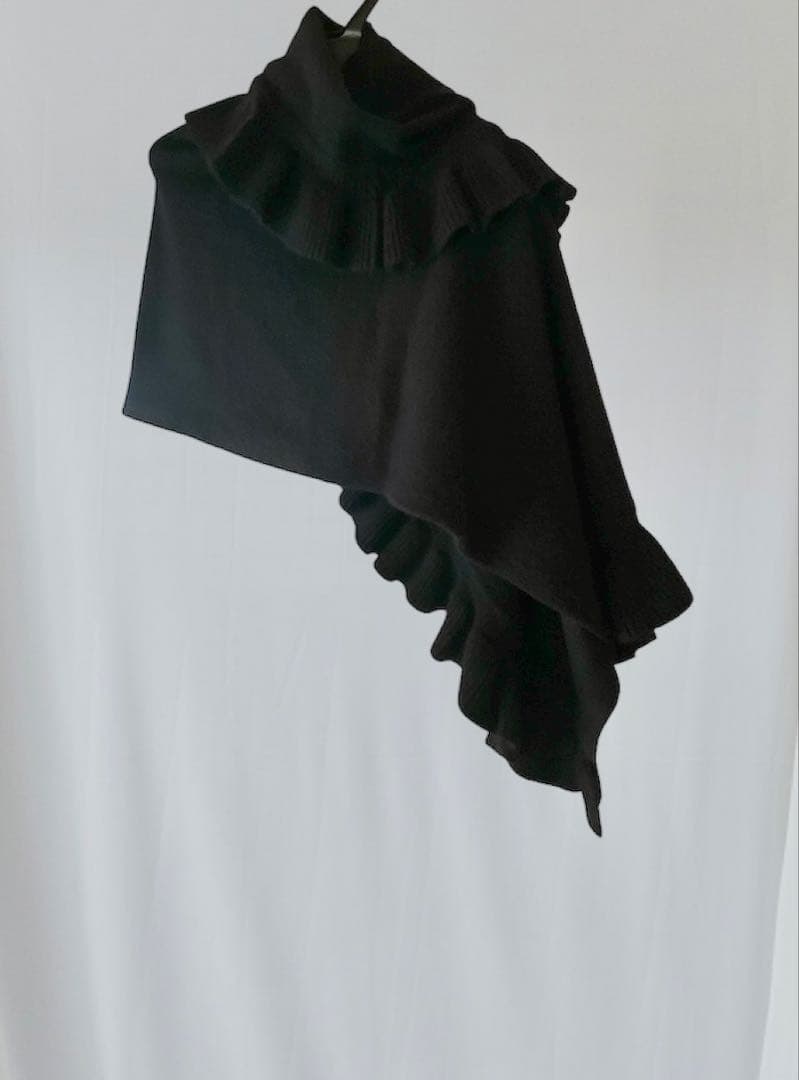 【美品】Chloéアンゴラウール ケープ大判ニット フリルストール半円形ポンチョ