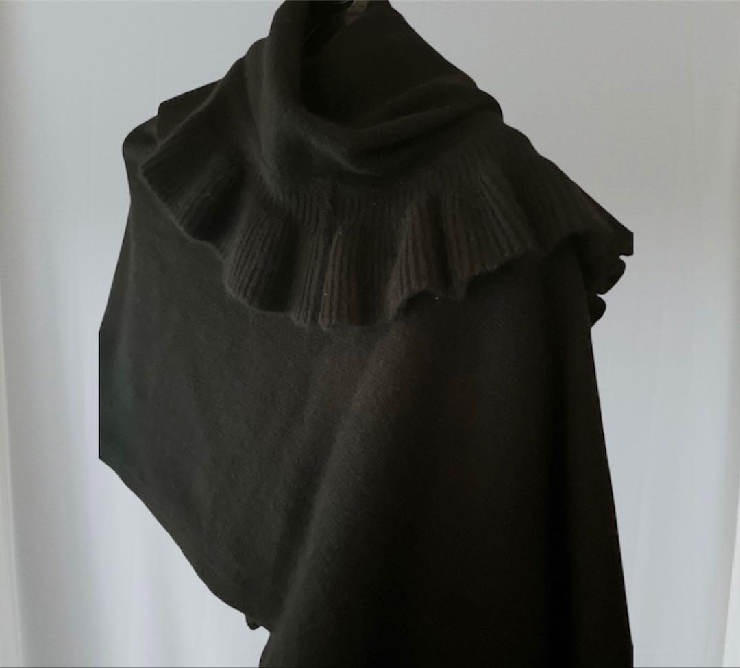 【美品】Chloéアンゴラウール ケープ大判ニット フリルストール半円形ポンチョ