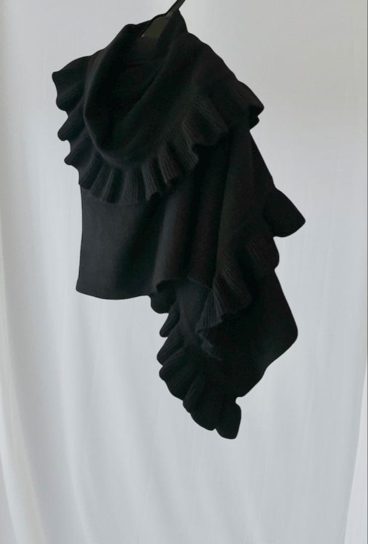 【美品】Chloéアンゴラウール ケープ大判ニット フリルストール半円形ポンチョ